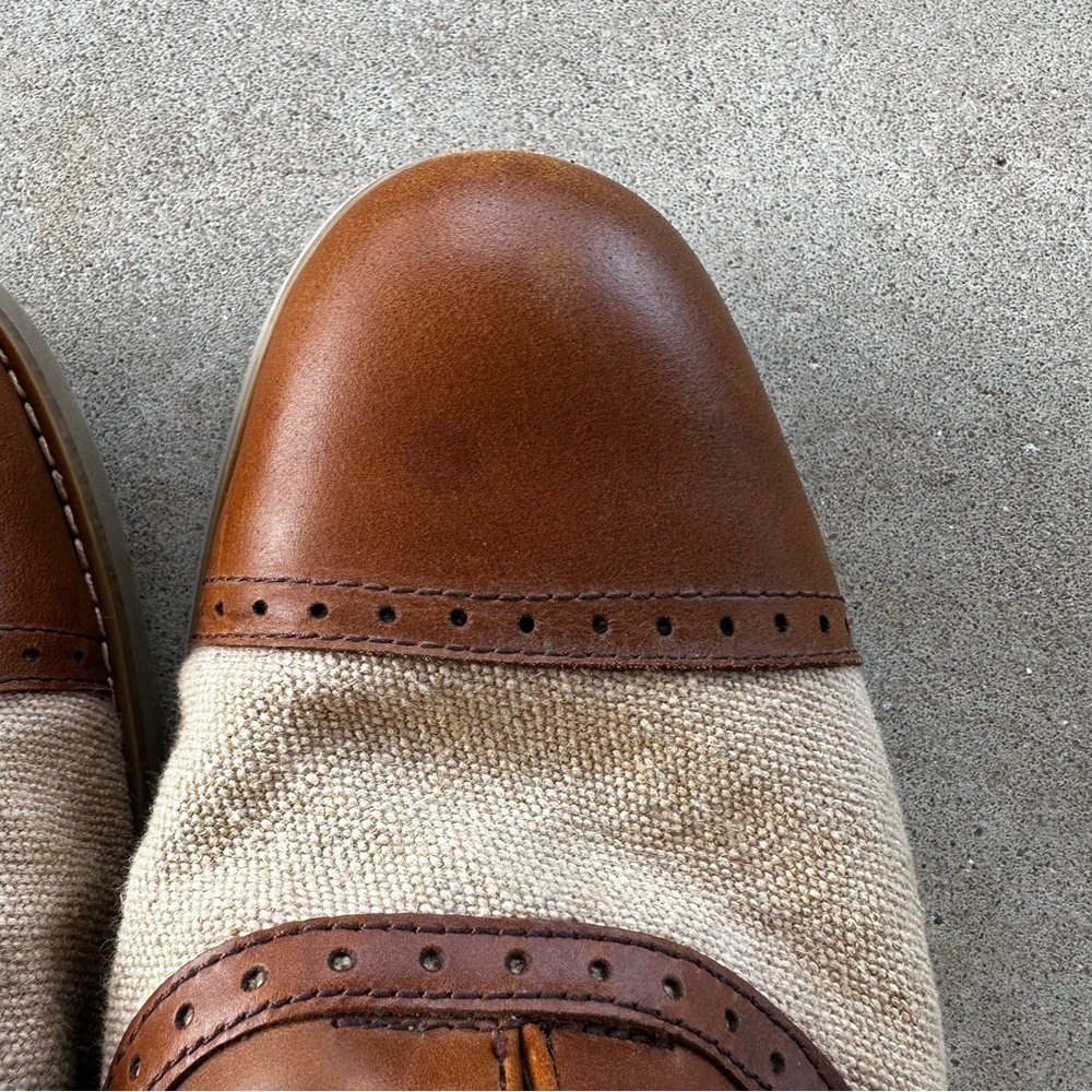 Johnston & Murphy Ellington Cap Toe Tan Gatsby Linen Oxfords Men’s Size 12 M - Picture 9 of 14